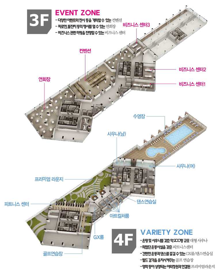 한라 웨스턴파크 송도 3층 이벤트존, 4층 버라이어티존
